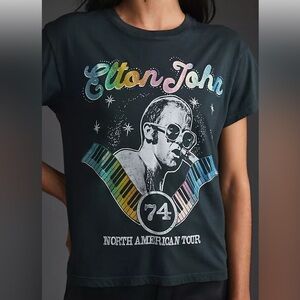 Anthropologie Letluv Elton John Glitter Graphic Tee